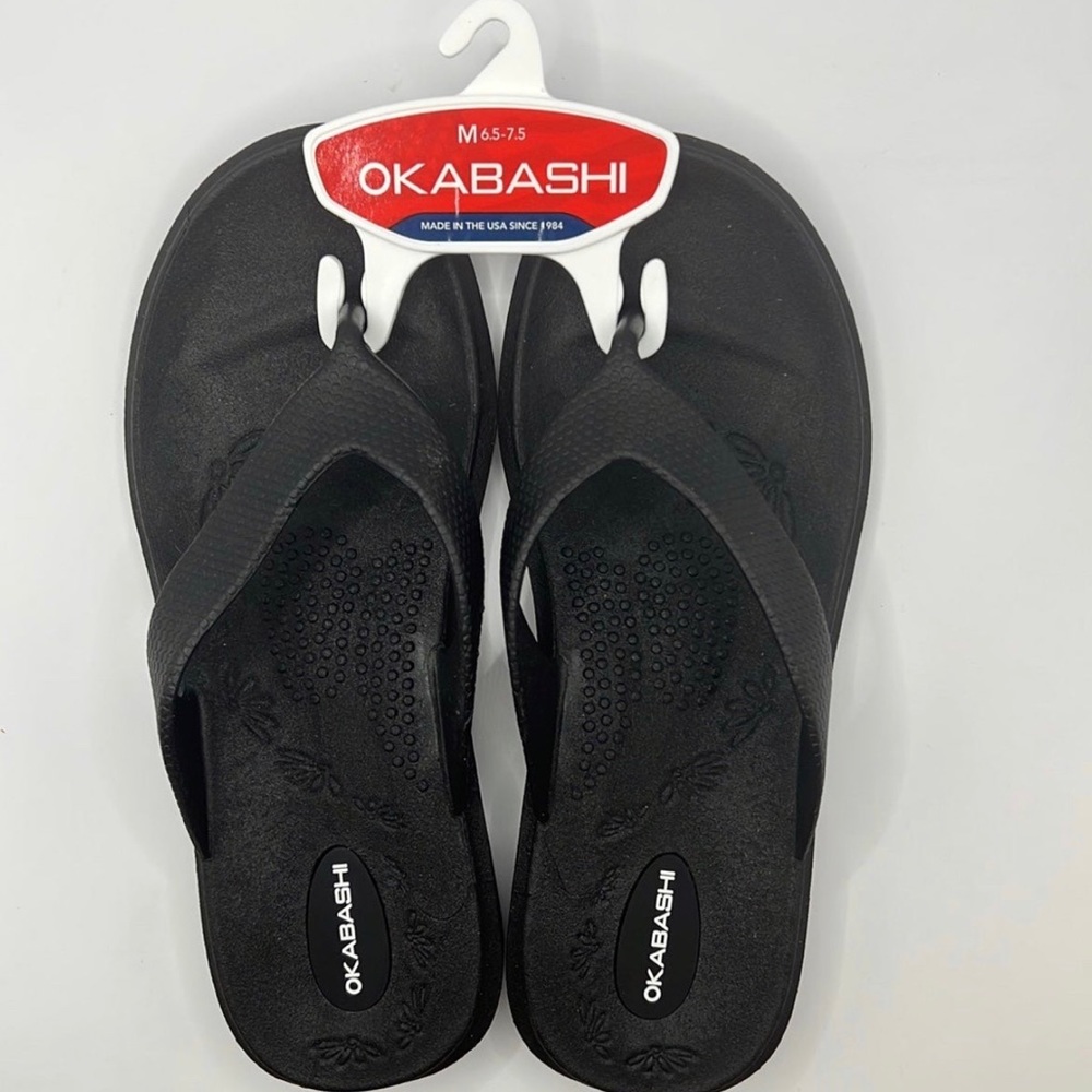 Okabashi Womens Flip-Flop Sandals Maui Black w/Arch Support. Size M 6.5-7.5 NEW